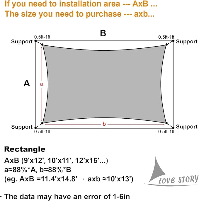 LOVE STORY Custom Size 8'x18' Brown Sun Shade Sail Rectangle UV Block Canopy Patio Sail Sunshades Fabric for Outdoor Garden Carport (We Make Custom Size)