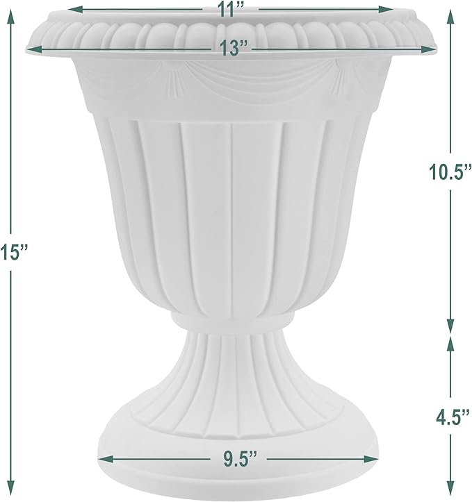 Arcadia Garden Products PL10GY Indoor/Outdoor Classic Traditional Plastic Urn Planter, 15" x 13", Gray