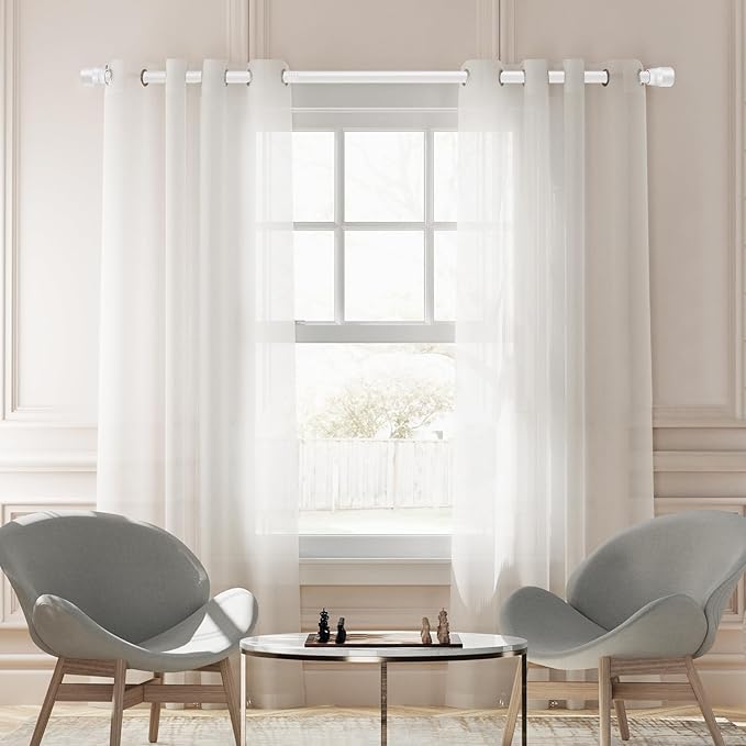 1” Diameter Curtain Rods Itself is 30 to 60 inch 2 Pack Fit 30-54 inch Window with Heavy Duty Adjustable Rod Matte White Splicing Metal Extra Long Curtain Rod for Windows