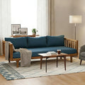 Merax Solid Acacia Wood Couch Chaise Lounge Chair Indoor, 3 Seater Daybed Sofa Couches with Cushions & Pillow, Heavy Frame Day Bed for Living Room, Office, Outdoor, Balcony, Patio, Water Resistant