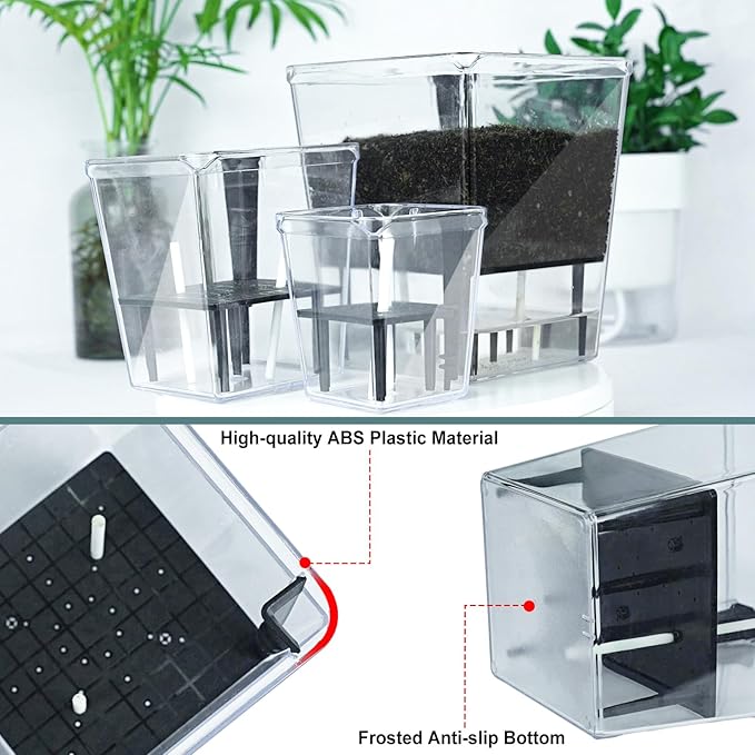 Self Watering Pots Set, 3 Pack 5/4.1/2.7 Inch Self Watering Pot for Indoor Plants, Clear Flowers Pot Planter with Deep Reservoir for Spider Plant, Orchid, African Violet