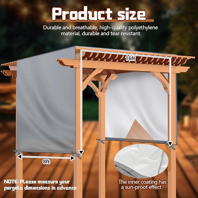 Universal Pergola Replacement Canopy Outdoor Canopy Shade Cover Waterproof Shade Top Cover for Outdoor Patio Porch Backyard(16 x 8 ft,Gray)
