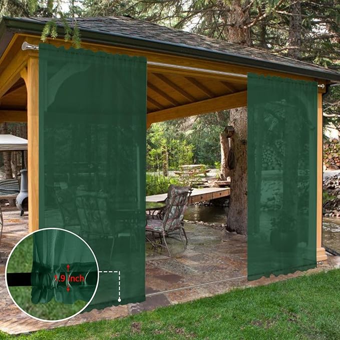 SpaceDresser Waterproof Outdoor Sheer Curtains for Patio - 4 Panels Rod Pocket Indoor Voile Sheer Curtain for Living Room,52W x 108L inch, Foliage Green