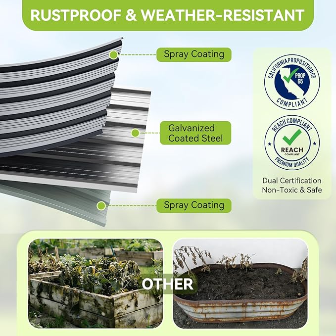 Ohuhu 8x3x1.9FT Metal Raised Garden Bed Outdoor, Reinforced Galvanized Steel Rustproof Planter Box, 100% Non-Toxic, 341 Gal Large Capacity Heavy Duty Raised Beds for Growing Vegetables Flowers Herbs