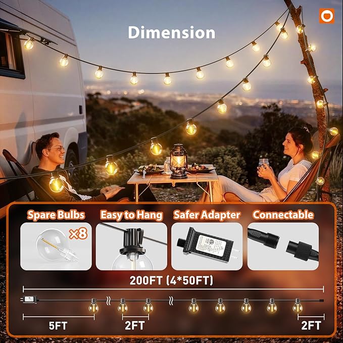 addlon Outdoor String Lights 200FT G40 with Remote, 108 LED Shatterproof Bulbs, Dimmable Patio Globe Lights Waterproof, Hanging Outside Lighting for Backyard, Garden, Deck, Balcony, Porch, Café, Decor