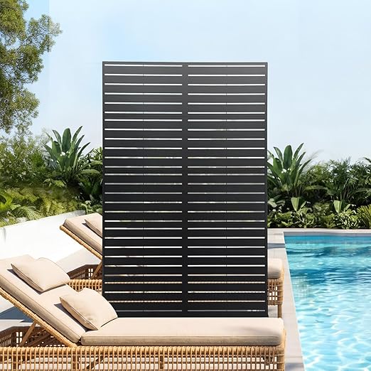 VEVOR Metal Privacy Screen, 44" W x 72" H Freestanding Modern Privacy Fence, Garden Divider Panel with Extended Base & Reinforcement Fixed, Freestanding Outdoor Divider for Garden, Indoor, Courtyard