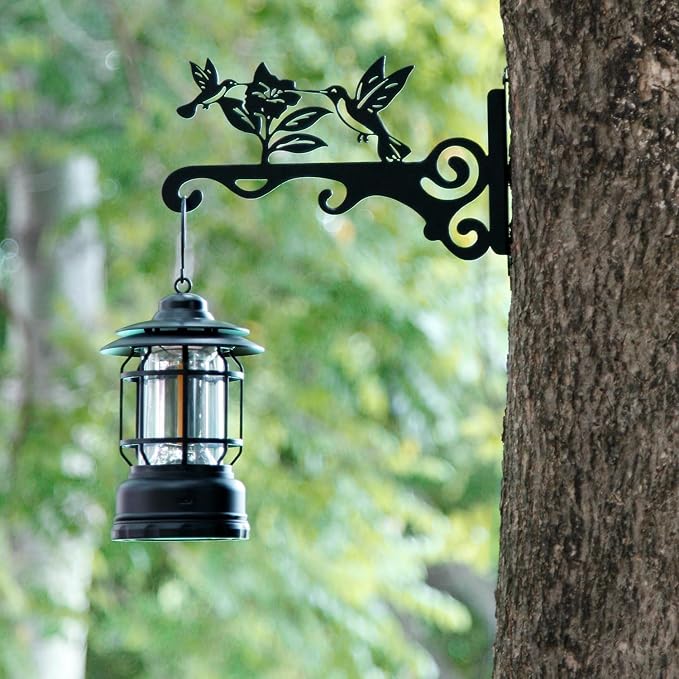 Elegant Bird Pattern Wall Hooks - 10/12/14 Inch Metal Plant Hangers for Indoor & Outdoor - Rust-Resistant Bracket for Plants, Feeders, Chimes, Lanterns (4, Black, 14 inch)