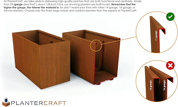 Plantercraft Large Rectangular Planters for Outdoor Plants - 48x12x36 Inch Corten Steel Planter | Extra Large Outdoor Planter Box for Privacy Screen, Patio, Deck & Commercial Use | Fully Assembled