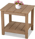 Stoog Outdoor Side Table, Weather Resistant 2-Tier Rectangle Patio End Table, Easy Maintenance, Teak