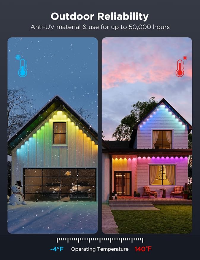 Govee Permanent Outdoor Lights Pro, 100ft with 60 RGBIC LED Lights for Daily and Accent Lighting, 75 Scene Modes for Outdoor Decor, IP67 Waterproof, Works with Alexa, Google Assistant, Matter, White