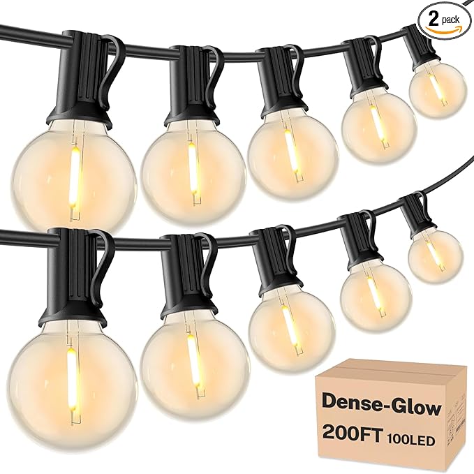 RTTY Dense-Glow 200FT Outdoor String Lights Expandable System with 100 G40 Bulbs (2x100FT) - for Sprawling Properties, Large Commercial Patios, or Dual-Zone Backyard & Event Lighting