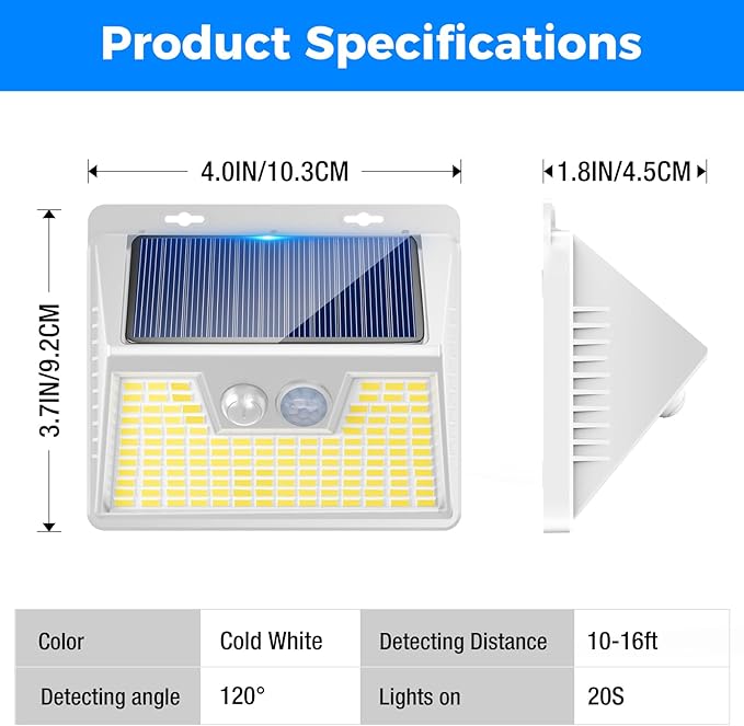 Peasur Solar Lights Outdoor Motion Sensor Waterproof, 1Pack 140LED White Solar Powered Fence Lights, 3 Modes Security Wall Lights for Garden Yard Outside Warm