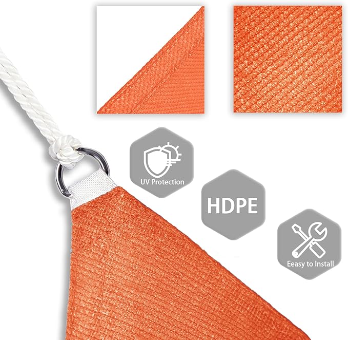 Patio Paradise 19' x 19' x 19' Sun Shade Sail Triangle Canopy Shade Cloth Fabric Sunlight Block Patio Pergola Cover HDPE Deck Awning for Outdoor Backyard Roof Shading, Orange