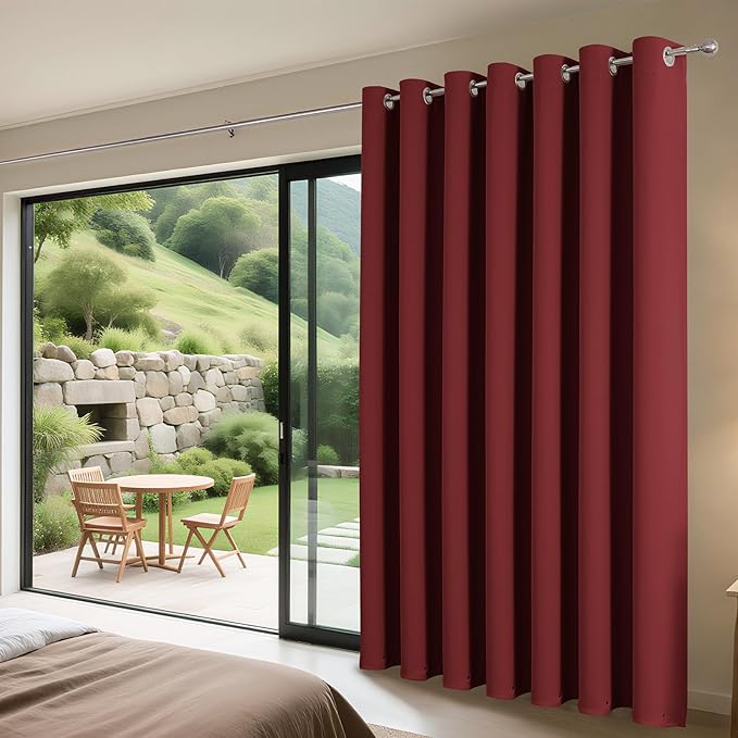 Joydeco Blackout Patio Sliding Door Curtains 90 Inches Long, Grommet Privacy Room Divider Curtains, Extra Wide Thermal Blackout Drapes for Bedroom Living Room (Burgundy Red, 60Wx90L, 1 Panel)