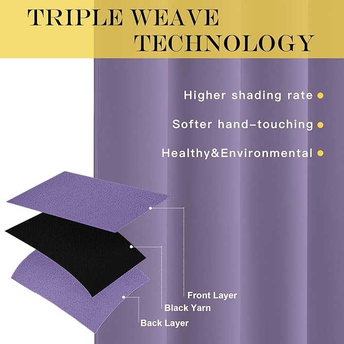 NICETOWN Blackout Patio Curtains 100 x 144 Inches Long for Sliding Door Extral Wide Blackout Curtain Panels Thermal Insulated Room Divider - Grommet Top, 100" W x 144" L, 1 Panel, Lilac Purple