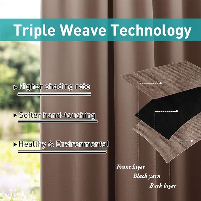 NICETOWN 2 Panels Privacy Outdoor Curtainss Weighted for Patio Waterproof, Thermal Insulated Detachable Tab Top Blackout Sliding Windproof Safe Outside Dividers for Party/Terrace, Tan, W84 x L95