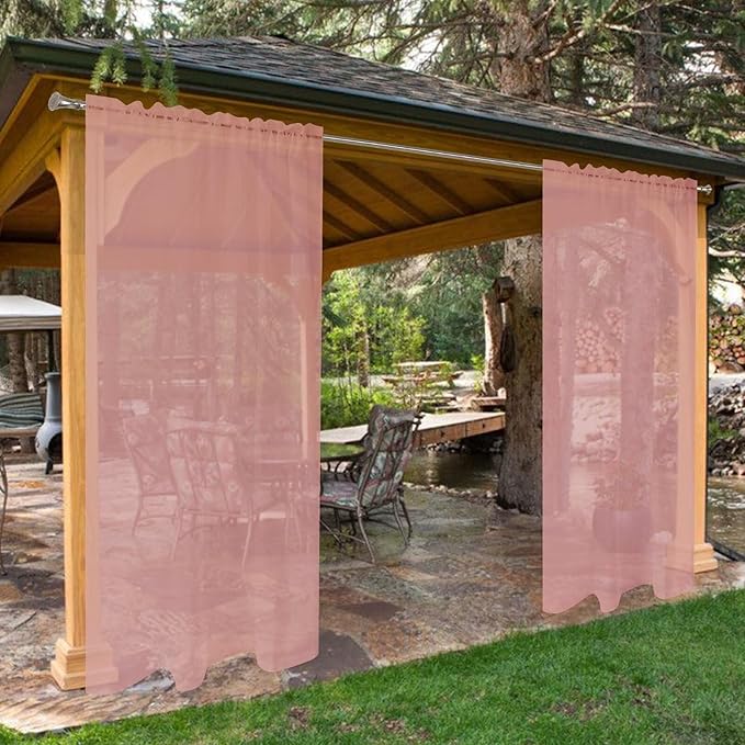 SpaceDresser Waterproof Outdoor Sheer Curtains for Patio - 2 Panels Rod Pocket Indoor Voile Sheer Curtain for Living Room,52W x 108L inch, Blush