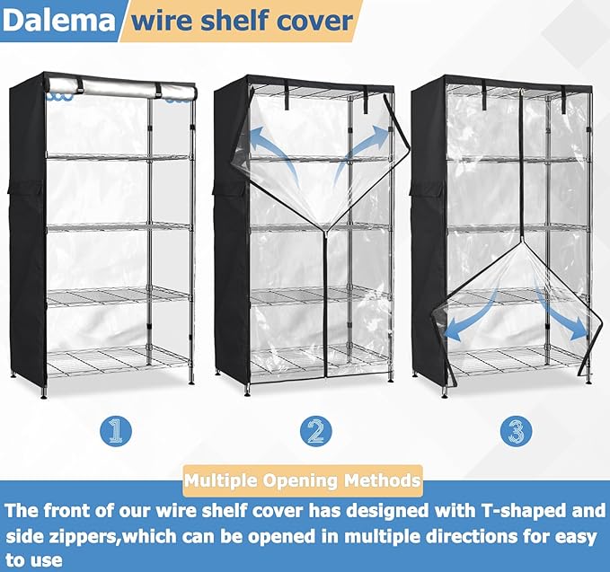 Waterproof Shelf Cover,Outdoor 600D Heavy Duty Dustproof Storage Shelves Cover,60''x24''x72'' Shelf Covers for Wire Shelving with Zippers,Storage Rack Covers with Clear Front
