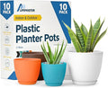 Multicolor Plant Pots with Drainage Holes & Saucers 10 Pack, Indoor & Outdoor Stackable Space-Saving Planters for Houseplants & Flowers, (7", 6.7", 6", 5.3", and 4.8" Inches), Durable & Weatherproof