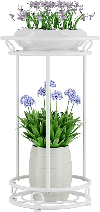 Plant Stand Indoor Outdoor - Metal Planter Holder Shelf Tall Tiered Flower Pot Display Organizer Rack for Garden, Patio, Living Room, Bathroom, Office (White)