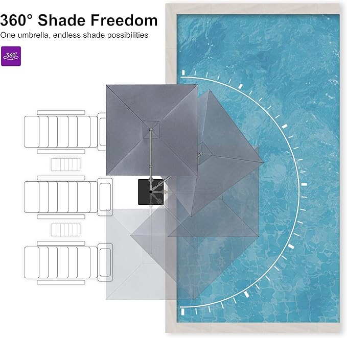 PURPLE LEAF Patio Umbrella 10' X 13' Rectangle Cantilever Umbrella Large Aluminum Outdoor Umbrellas with 360-degree Rotation & UPF40+ Premium Fabric for Deck Pool Garden Yard, Graphite Grey
