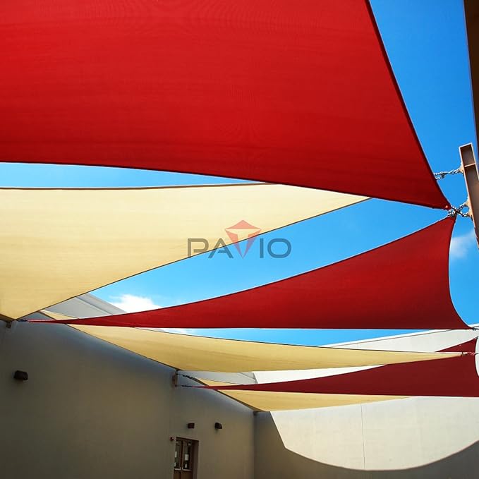 Patio Paradise 20' x 20' x 19'10" Sun Shade Sail Triangle Canopy, Permeable Shade Cloth Fabric Sunlight Block Patio Cover HDPE Deck Awning for Outdoor Backyard Pergolas Roof Shading, Red