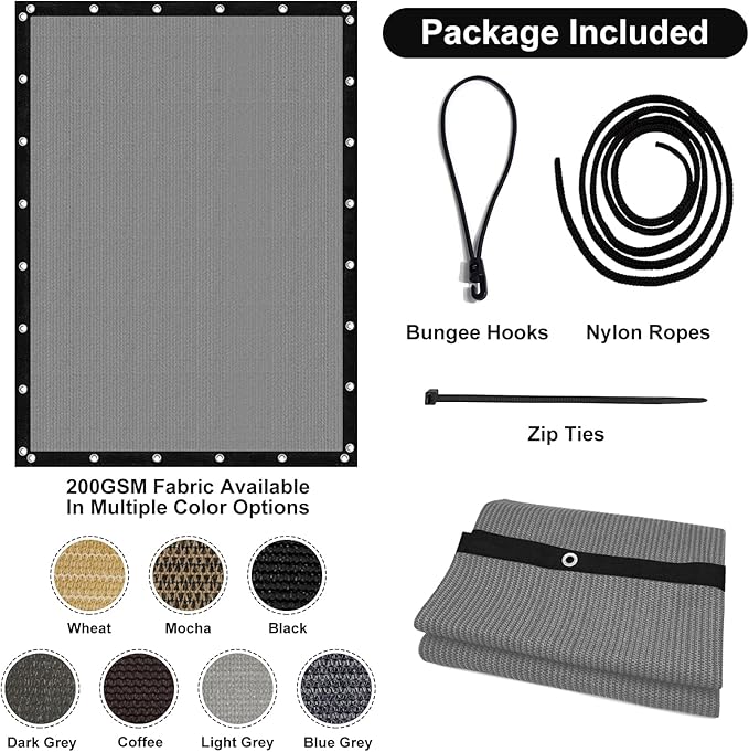 Artpuch 90% Sun Shade Cloth, 5 x 12 FT Pergola Shade Cover Canopy with Grommets, Sun Screen Fabric Tarp for Patio, Outdoor, Garden, Backyard, Light Grey