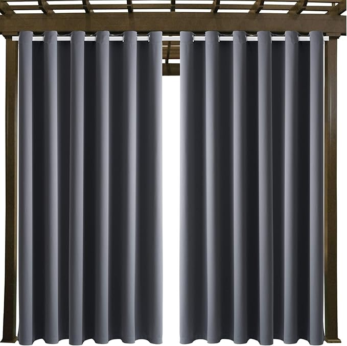 Water Proof Outside Curtains with Grommet Top for Porch, W84 x L120 Thermal Insulated Washable Light Block Outdoor Divider Drapes for Patio Gazebo Deck Pool Area Pergola Cabana (Gray, 2 Panels)