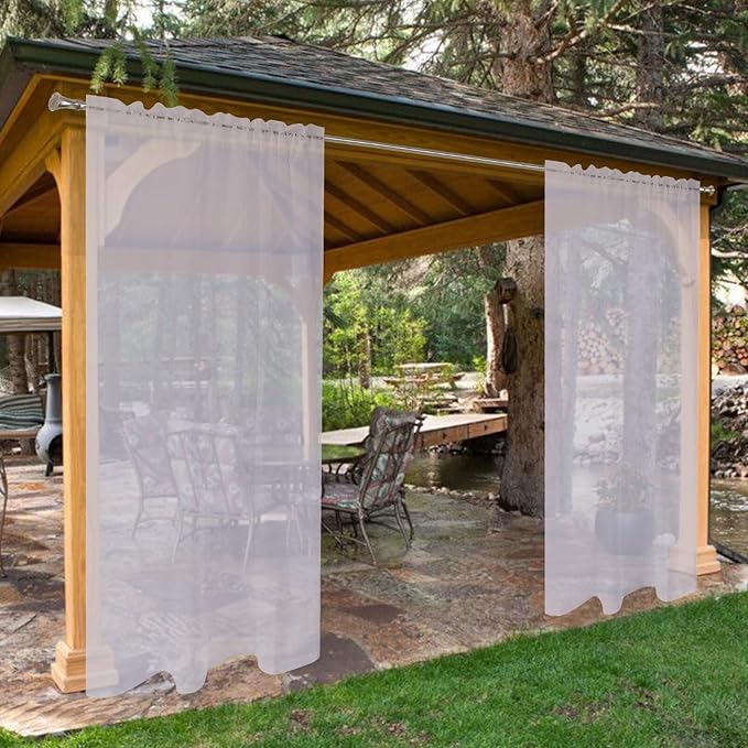 SpaceDresser Waterproof Outdoor Sheer Curtains for Patio - 4 Panels Rod Pocket Indoor Voile Sheer Curtain for Living Room,52W x 84L inch, Silver Grey
