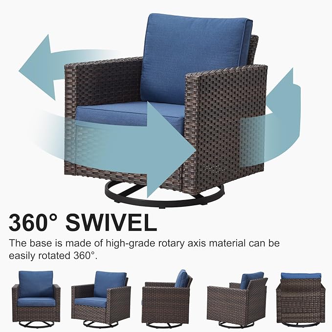 Belord Wicker Chairs Outdoor Bistro Set Oversize Patio Swivel Rocker, Rattan Outdoor Seating Set of 2 Swivel Glider Chairs Wicker Furniture for Porch Deck Backyard with Water-Resistant Cushion Brown