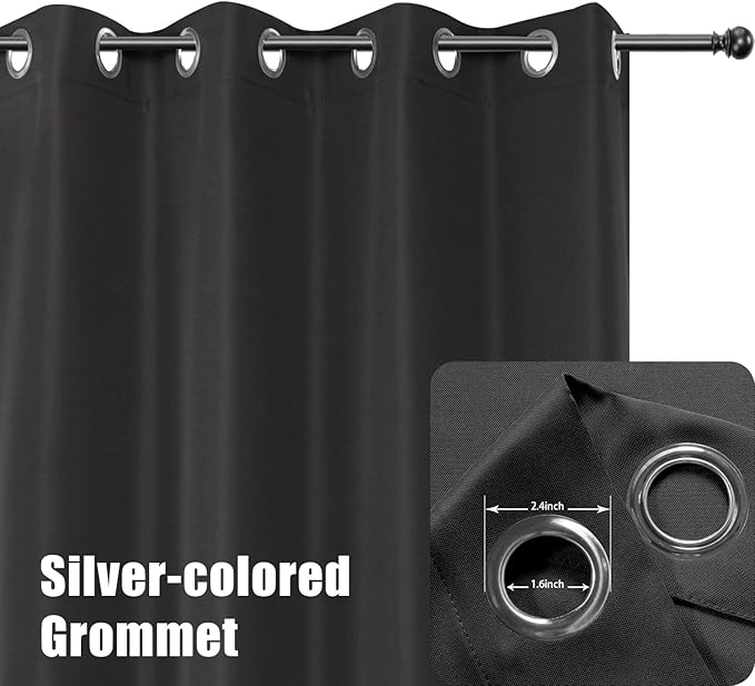 BONZER Outdoor Waterproof Curtains for Patio Extra Wide Grommet Light Filtering Outside Curtains for Gazebo, Porch, Pergola, Pavilion, 1 Panel, 150W x 108L inch, Charcoal