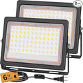 60W LED Flood Light Outdoor with 6ft Plug, 7200LM Brighter Exterior Security Lights, 5000K Daylight Floodlights, IP66 Waterproof for Yard, Garage, Workshop, Lawn, 2 Pack