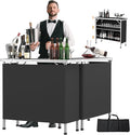 VINGLI 43" Portable Bar Table, 3-Tier Shelves, Mobile Bar Table for Events, Party, Camping, Picnic, Tradeshow, Indoor with Black Skirt (2, 43")