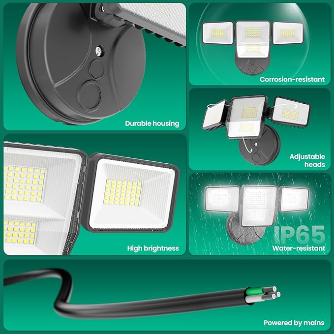 70W 7000LM LED Flood Lights Outdoor 2 Packs, Switch Controlled Security Lights with 4 Heads, Adjustable Heads, 6500K Daylight IP65 Waterproof Outside Wall Light for Backyard, Yard, Garage, Patio