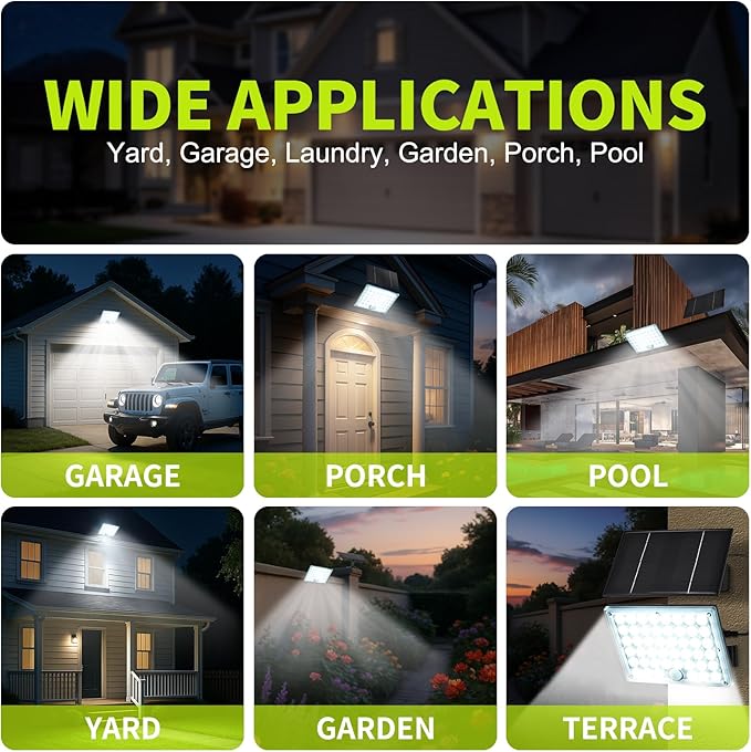 184 LED Solar Lights Outdoor, Waterproof Solar Motion Sensor Flood Lights Outside with 3 Modes Adjustable, Auto On/Off, 20Ft Cable for Porch, Patio, Garden, Garage,Yard