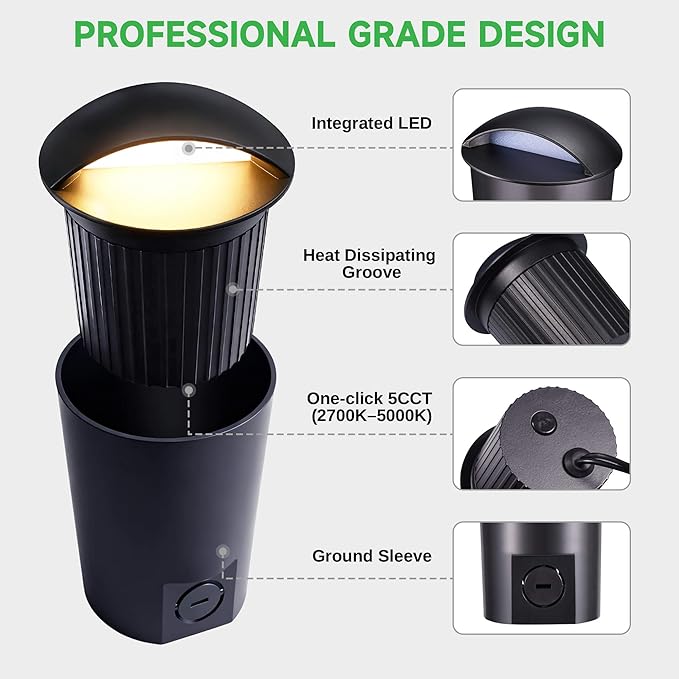 Low Voltage Well Lights - 5 Colors Temp IP67 In-Ground Light, 2700K/3000K/3500K/4000K/5000K Outdoor 12V LED Turret Top Landscape Lighting, ORB Aluminum for Pathway Deck Patio 3W 170LM