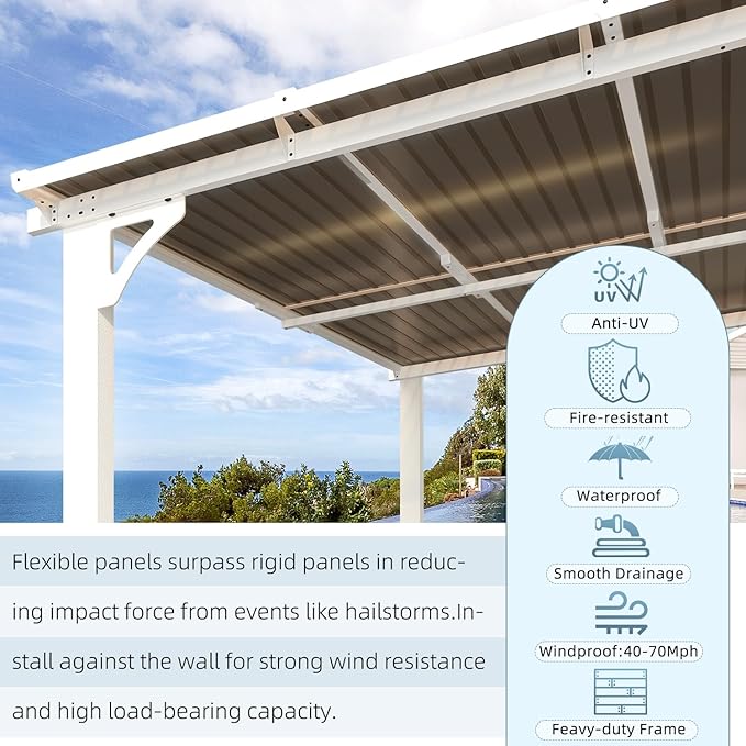 AECOJOY 16' x 10' Gazebo White Outdoor Pergola for Patio, Large Wall-Mounted Hard Top 10x16 Lean to Metal Gazebo Shelter Pergolas and Gazebos Clearance with Patio Roof, Heavy Duty Awnings for Backyard
