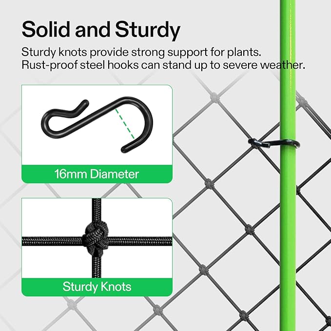 VIVOSUN 2 x 2Ft. Elastic Trellis Netting with 4 Hooks for Climbing Plants, Vegetables, Fruits, and Flowers, 1-Pack