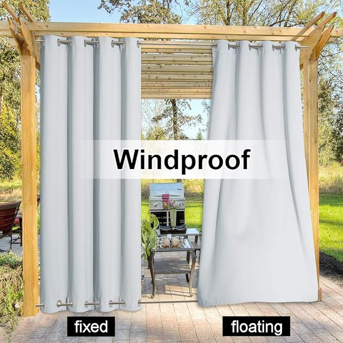 NICETOWN Patio Curtain Outdoor Waterproof W100 x L120, Rustproof Top & Bottom Grommet Light Blocking Windproof Thermal Insulated Blinds for Indoor Outdoor Room Divider, Greyish White, 1 Piece