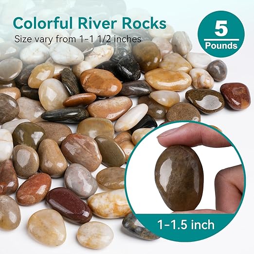 5 lbs Decorative Rocks for Potted Plants, 1-1 1/2 inch River Rocks for Plants, Garden Rocks Outdoor Landscaping, Polished Natural Stone for Walkways, Yard, Vases, Crafts