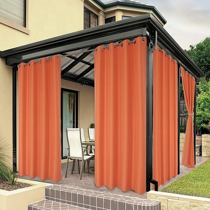 BONZER Outdoor Curtains for Patio Waterproof Thick Privacy Grommet Light Filtering Outside Curtains for Porch Pergola Gazebo Deck, 1 Panel, 54W x 95L inch, Mecca Orange