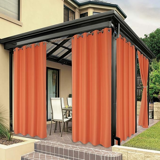 BONZER Waterproof Outdoor Curtains for Patio Porch Pergola Cabana Light Filtering Privacy Grommet Indoor Curtain Panels for Bedroom Living Room, 1 Panel, 54W x 108L inch, Mecca Orange