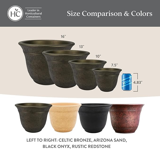 The HC Companies Sierra Round Self-Watering Pot - Lightweight Plastic Planter for Herbs & More - Durable Plant Pots for Indoor Plants & Outdoor Plants (7.5” Celtic Bronze, Pack of 2)
