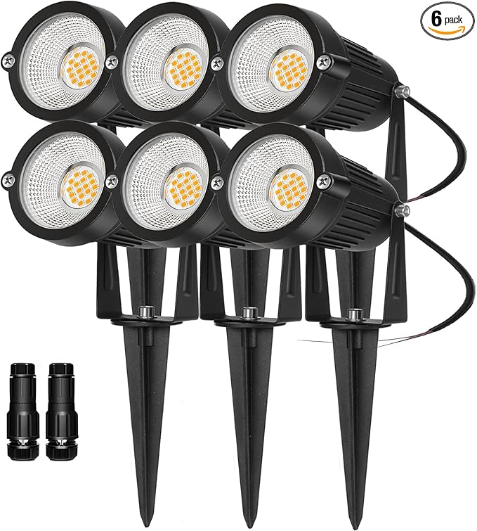 Low Voltage Landscape Lights Outdoor: 7W 700LM LED Landscape Lighting with Connectors for Tree Garden Yard Pathway | 12V 24V Warm White 2700K Spotlights | IP65 Waterproof | 6 Pack