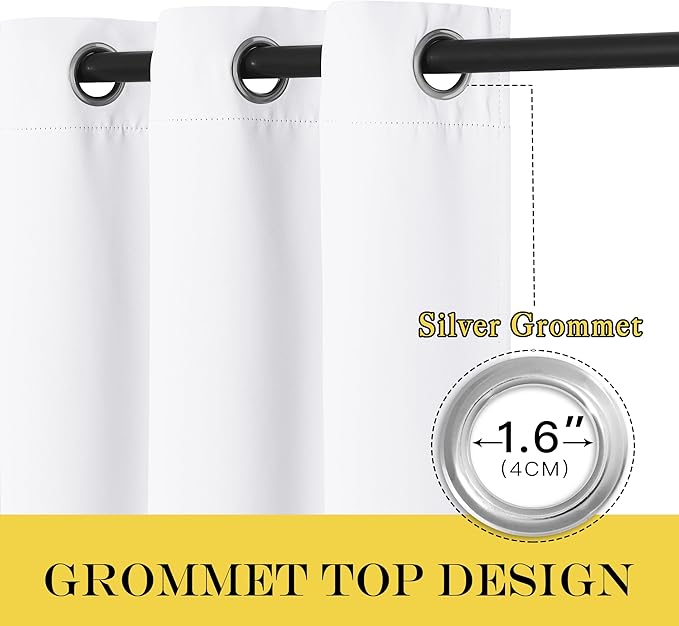 NICETOWN Extra Long Room Darkening Curtain 102 inches Long, Grommet Patio Door Curtain Thermal Drape Sound Reducing for Living Room/Bedroom (White, W66 x L102, 1 Panel)