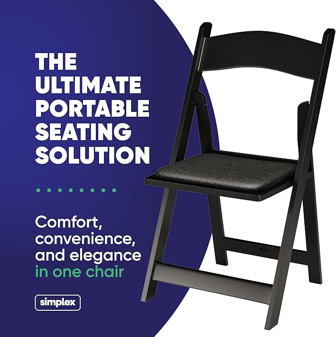 SIMPLEX 12 Black Resin Stackable Folding Chair - Comfortable Black Foldable Chair - Folding Chairs with Padded Seats - Indoor/Outdoor Folding Chairs for Events - Lightweight Foldable Chairs (12 Pack)