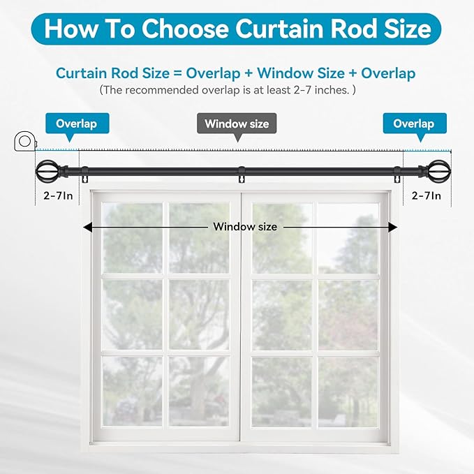 Curtain Rods for Windows 48 to 84,5/8 Inch Black Heavy Duty Metal Curtain Rods Set - Rustic Decorative Drapery Rods with Brackets for Farmhouse, Bedroom