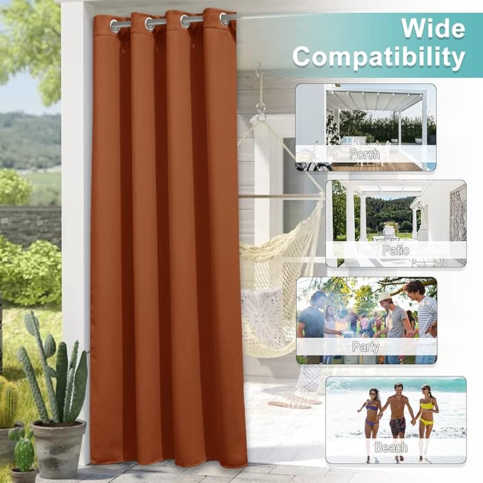 NICETOWN Patio Outdoor Curtains Waterproof, Thermal Insulated Stainless Steel Rustproof Grommet Blackout Indoor Outdoor Curtain Panels for Party/Cottage, Mecca Red, 1 Panel, W52 by L84