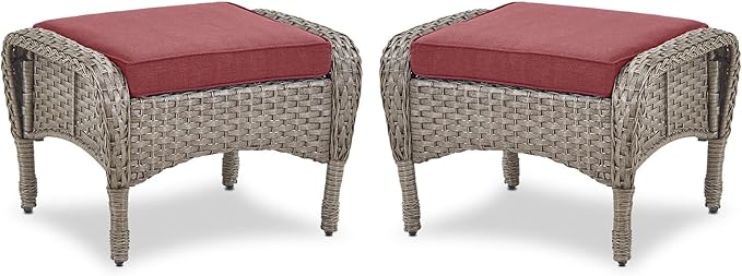 Belord Outdoor Ottomans for Patio Foot Rest - 25 Inch PE Wicker Foot Stool Set of 2 with Removable Cushions for Patio Furniture Sets,All Weather Rattan Ottoman for Balcony Deck Backyard Brown