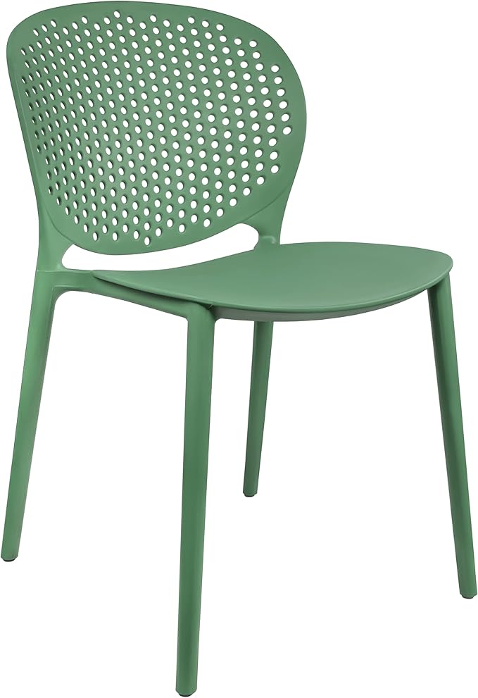 2xhome Patio Dining Chair | Modern Stackable Outdoor Pool Side Chair | Weather Resistant Plastic for Yard, Porch, Balcony, Kitchen, Green, Single, Set of 1